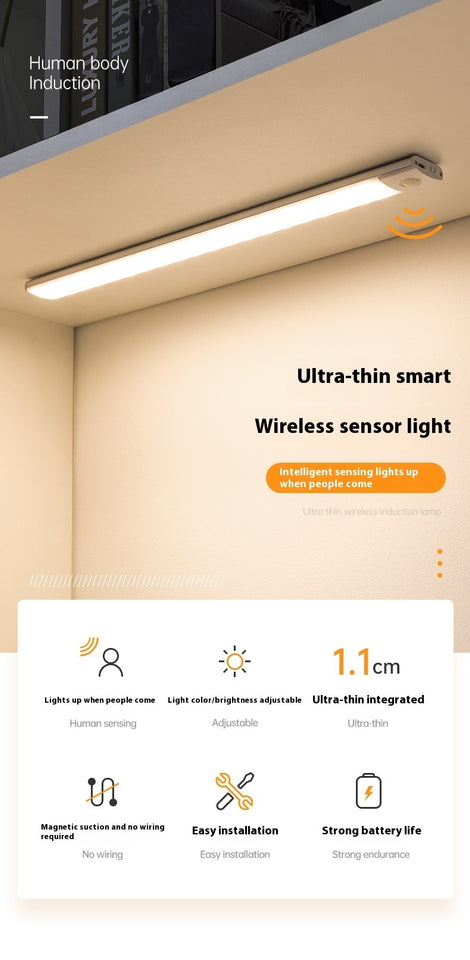 Ultra-thin Intelligent Human Body Sensing LED Light Long Magnetic Self-adhesive