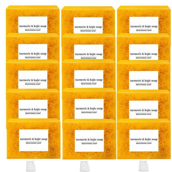 Turmeric Soap Bar Skin Care Kit, 15Pcs Moisturizing Body Wash Soap Bar & 3 Counts Foaming Net, Hydrating Body Care Soap Bar, Daily Skincare Product for Women & Men, Lemon Turmeric Soap, Body Care Products